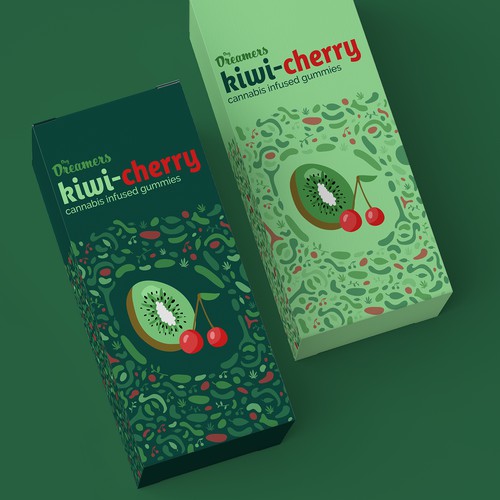 Colorful package design for kiwi-cherry gummies