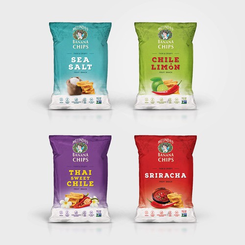 Package design for Melinda's Banana Chips