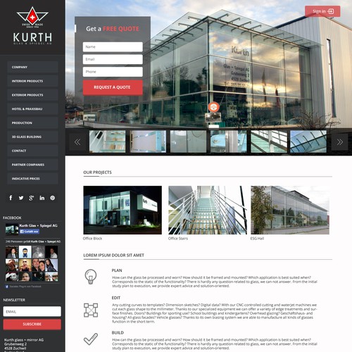 redesign for our website http://www.kurth-glas.ch