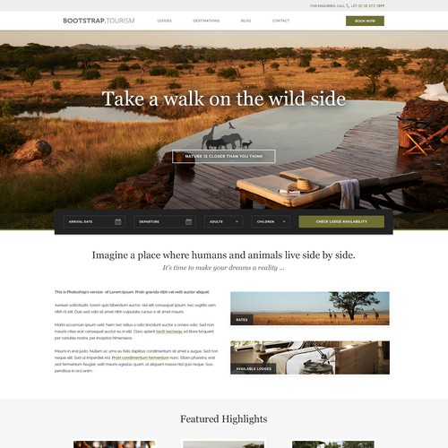Safari Lodges Accommodation Website Design for Private Game Reserve
