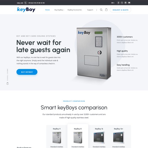 keyBoy (24h checkin solution for hotels) product explanation and conversion landing page