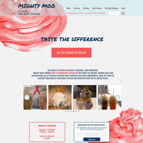 Home page for Ice Cream shop