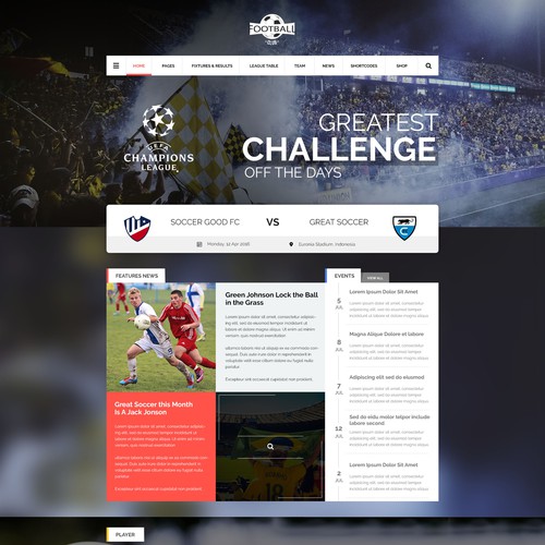Superior Wordpress theme design for a sports/soccer club
