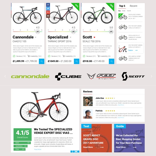 Homepage for A bike site