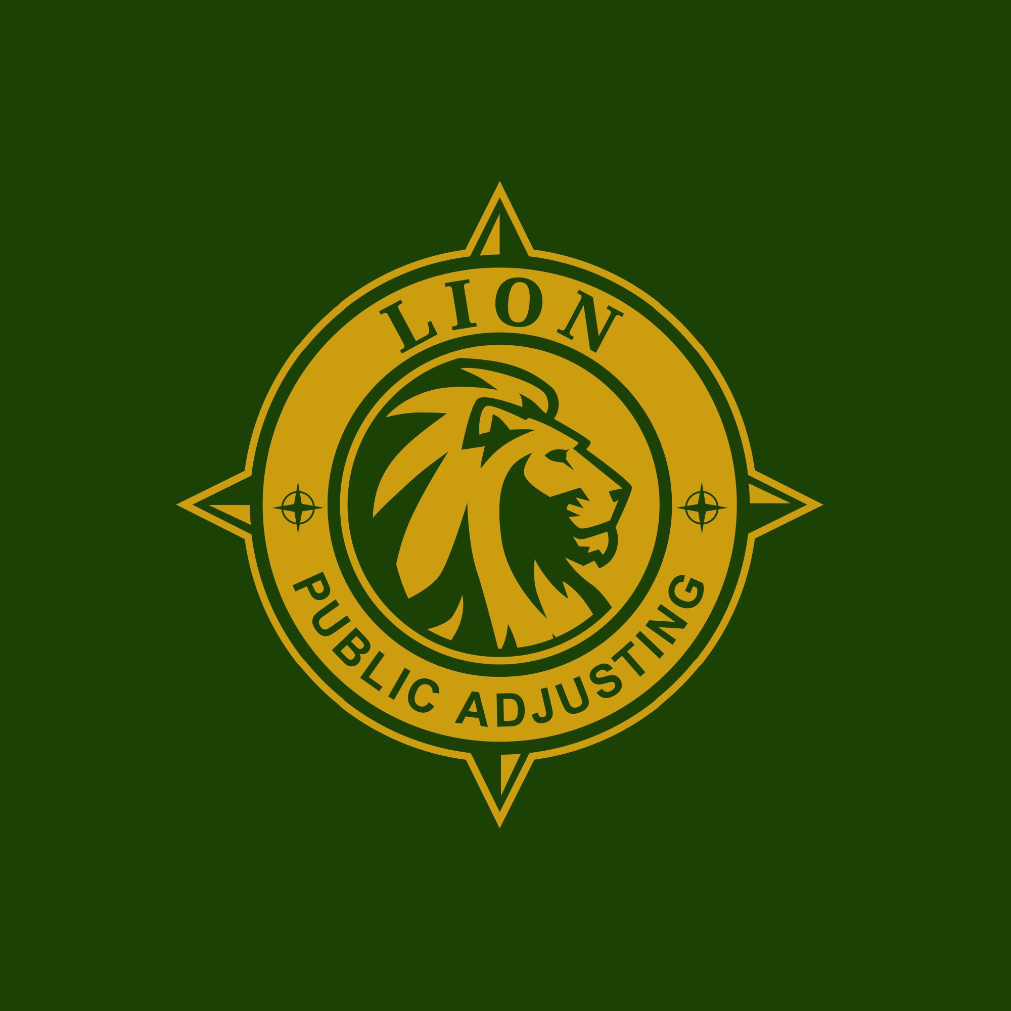 Emerald & gold lion crest logo for homeowner insurance advocate