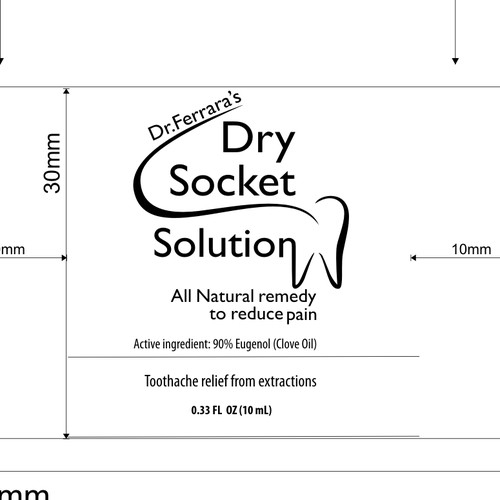 Bold product label for dry socket solution