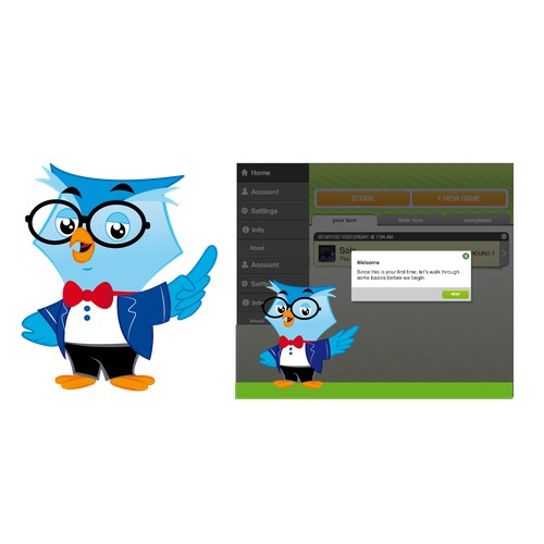 Create a compelling owl illustration for a new Facebook and Mobile game