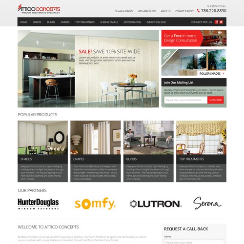 Homepage for home furnishing website