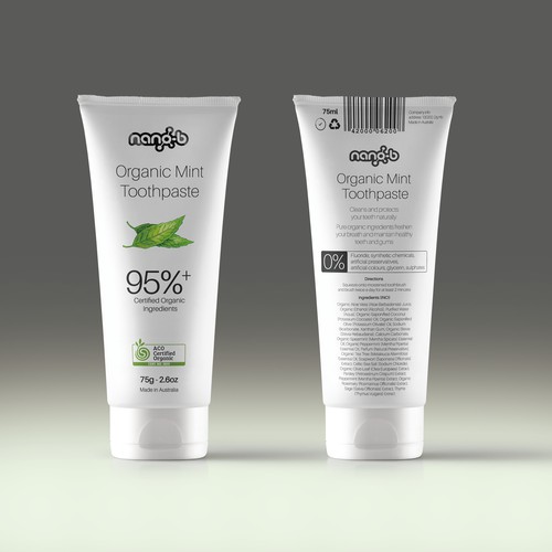 minimal elegant packaging label for organic toothpaste