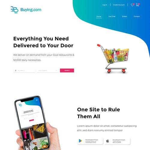 Website design for an a shopping app