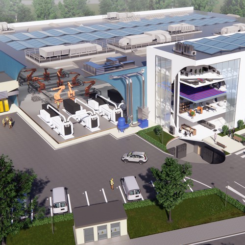 3D Technical illustration of Factory Building