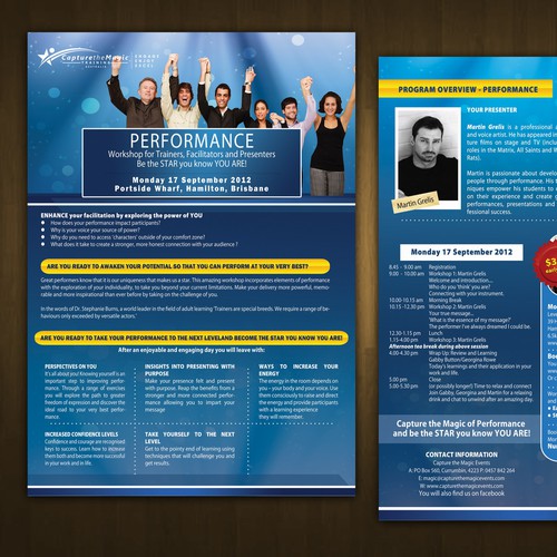 Create the next brochure design for Capture the Magic Training