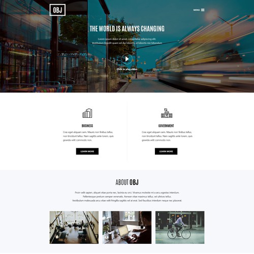 Homepage design for OBJ, a technology company that provide technology solutions to small/medium size businesses and local government