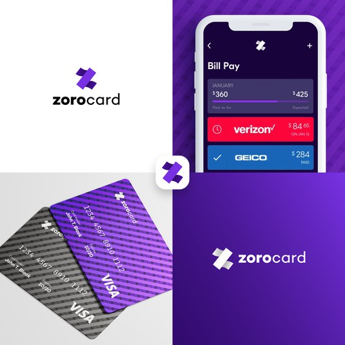 Logo design and credit card for online bank