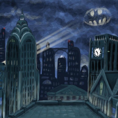 Create an Illustration of Gotham City at Night