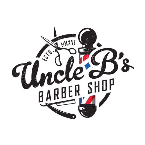 Vintage style logo for Uncle B's Barber Shop.