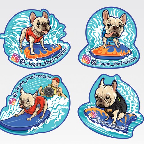 Logan the frenchie illustration stickers.