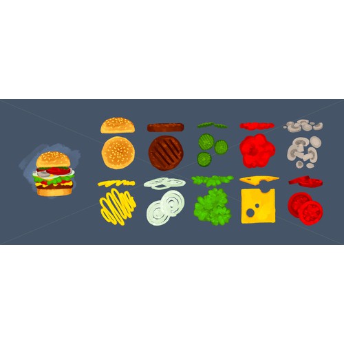 Create fun graphics of things that can go on a hamburger