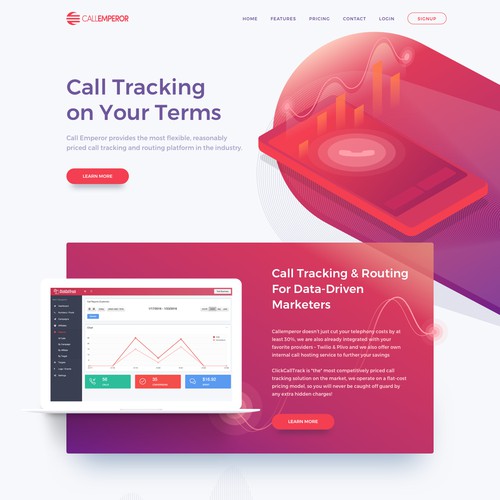 Landing page design for Call Emperor