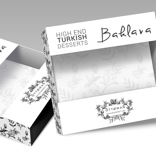 Unique, classy, contemporary sophistication and simple set of baklava packaging boxes and bags