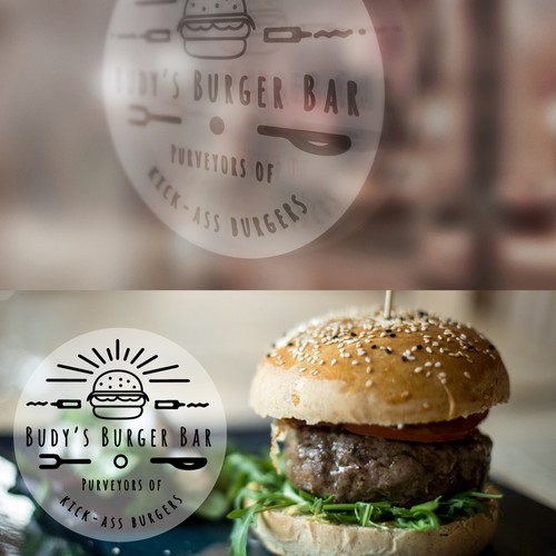 Design a simple, rustic and fun logo for a gourmet burger restaurant.