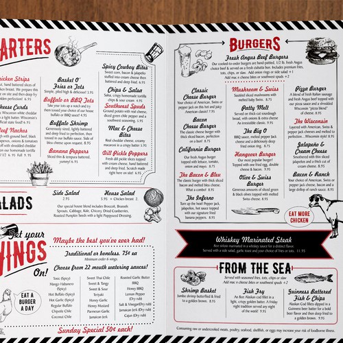 Retro style menu for casual eatery