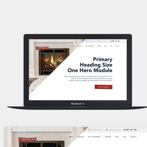 Homepage design for regional chimney and fireplace company 