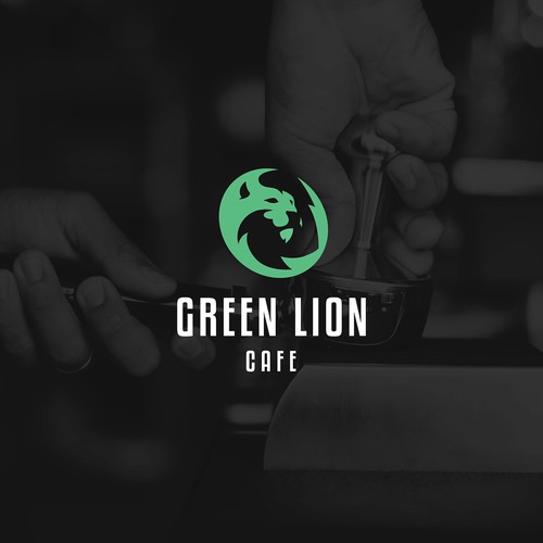 Green lion cafe logo concept