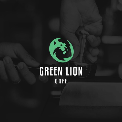 Green lion cafe logo concept