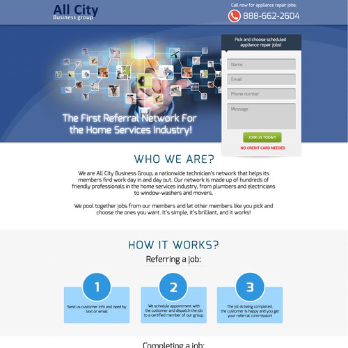 Landing page for All City Business Group - redefined the home services industry!
