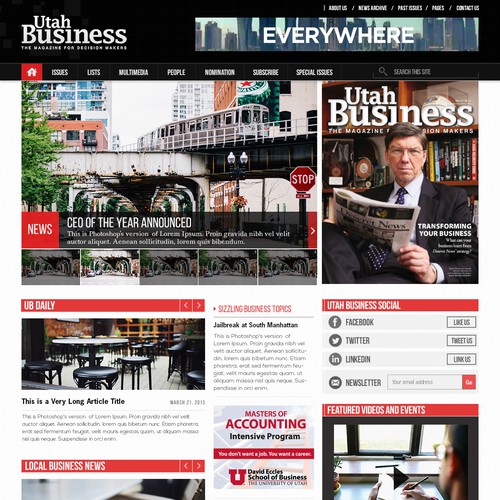Create the new design for an existing business magazine website.