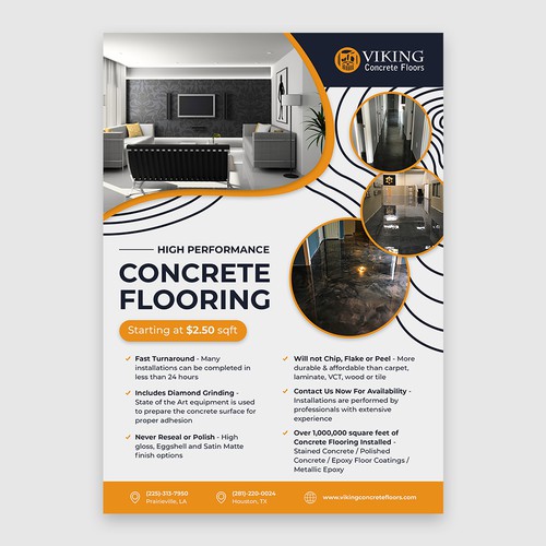 Minimalist clean flyer for Viking concrete floors