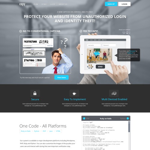 A website design for a new captcha company