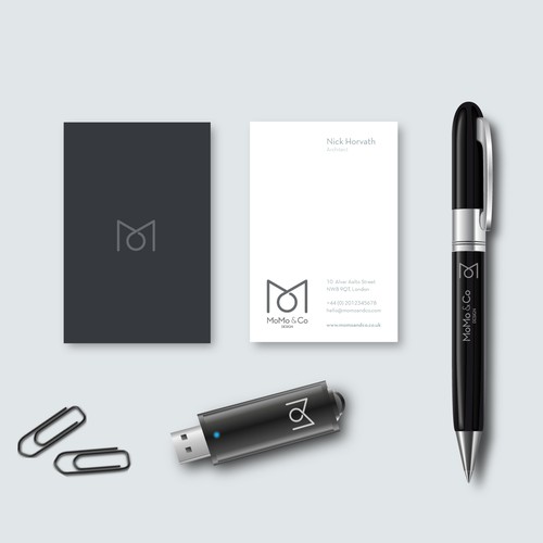 Logo, business card and office stuff for "Momo & Co".