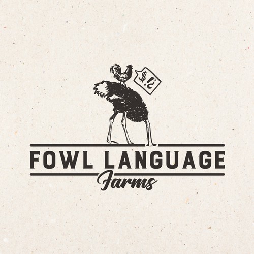 Farm logo, with ostrich & chicken