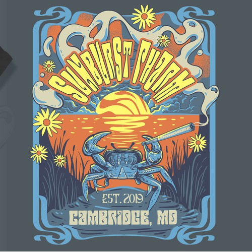 Sunburst pharm psychedelic shirt design