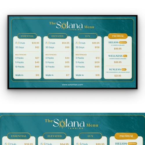 Pricelist Menu TV for Solana Tanning