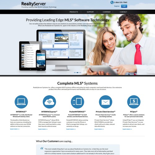 Landing Page for Realty Server, MLS Software Technology