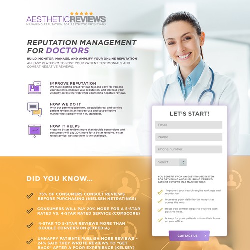Landing page for Reputation Management for doctors