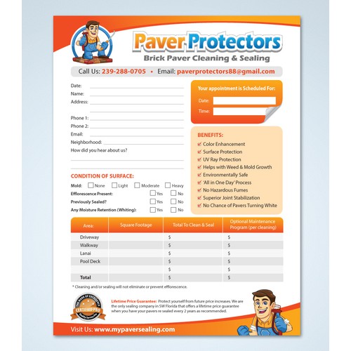 Create an Estimate Sheet for Paver Protectors