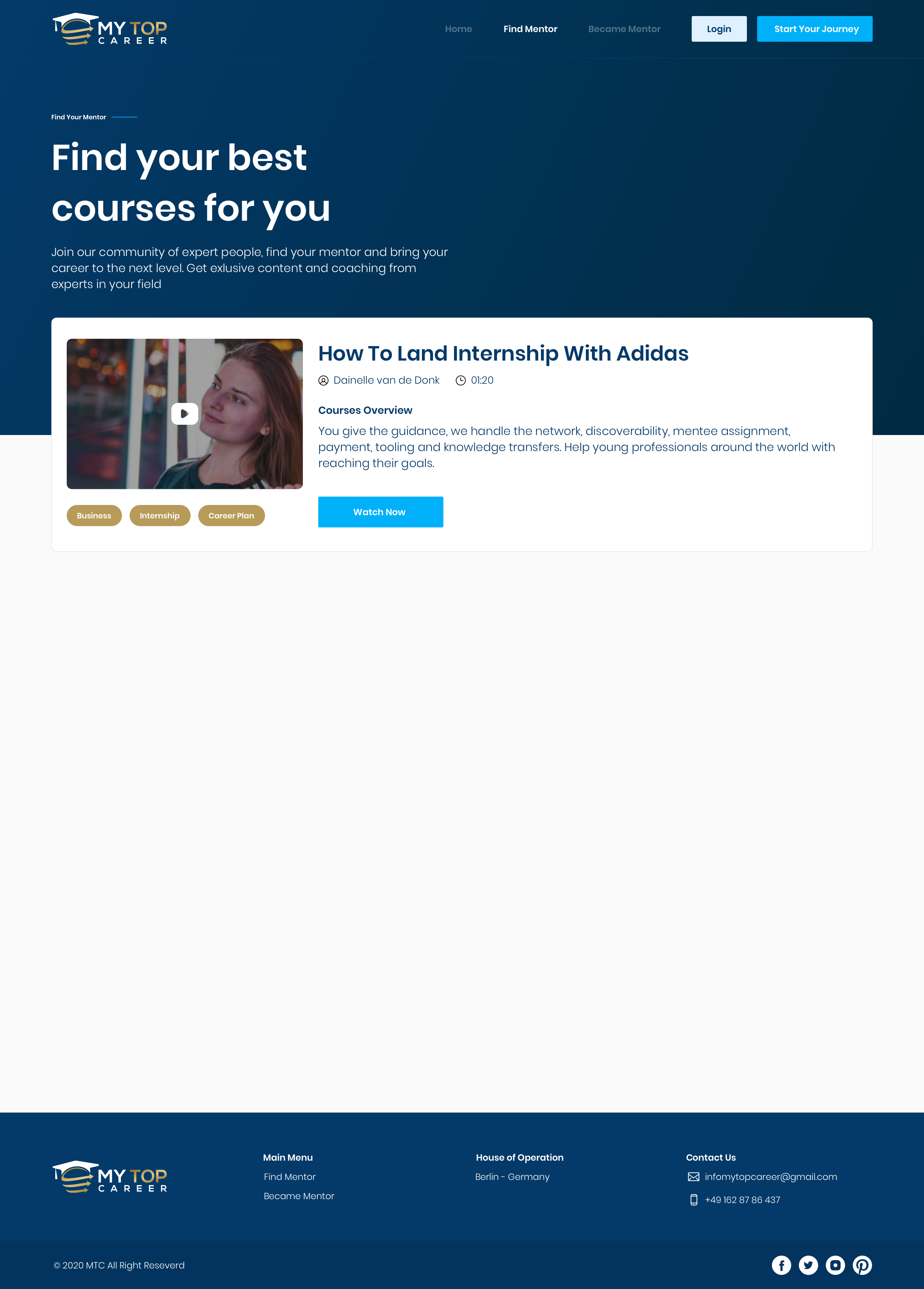Creation of an video/consulting website (following page by page description)