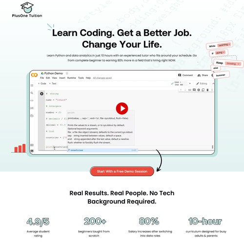 Landing Page for Plusone Tuition