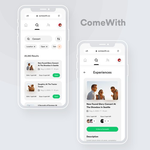Comewith App UI Design Concept