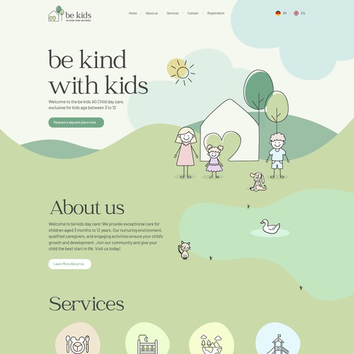 website for children day care, modern, simple, smooth colors - webseite für kindertagesbetreuung