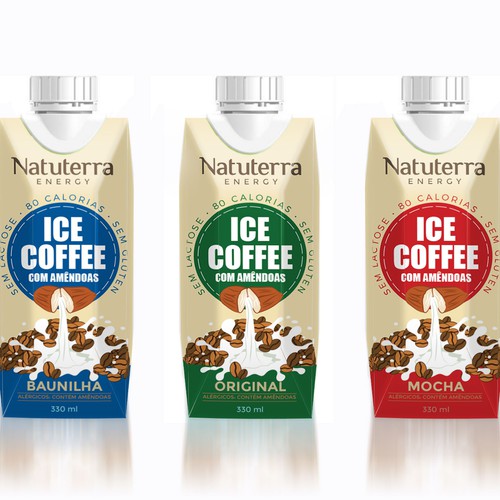  packaging for a (330ml Dreamcap Tetrapak) Ice coffee and Almond milk energy Drink