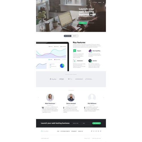 Landing page for web hosting company