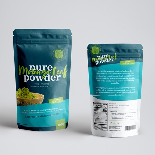 Moringa Leaf Powder packaging design.