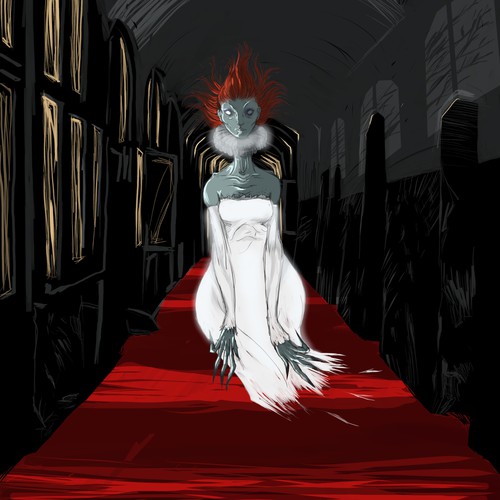 Creepy Old Fashioned Ghost Woman in Eerie Hallway