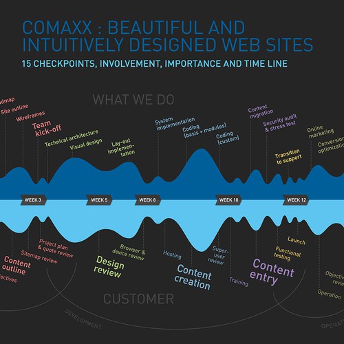 Single-page infographic: visualizing a 15-step development flow