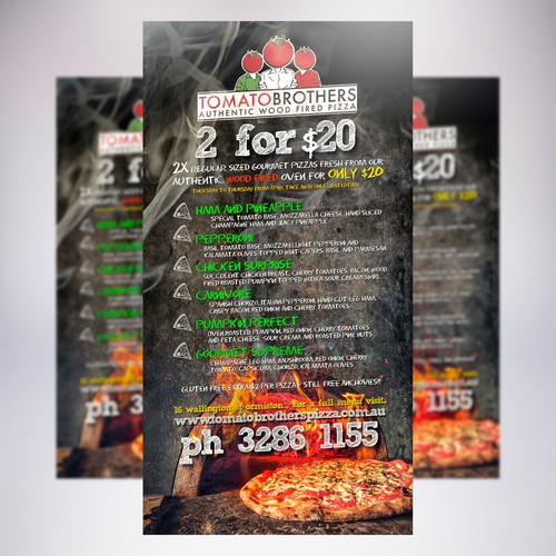 Create a creative, engaging and challenging brochure for an authentic wood fired restaurant